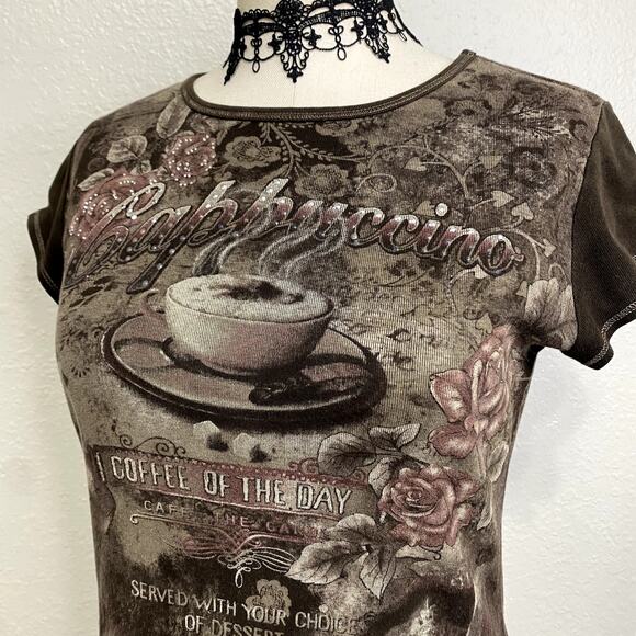 Vtg Y2k Blue Canyon Embellished Mc Bling Burnout Baby Tee Rhinestone Grunge S - Picture 6 of 15